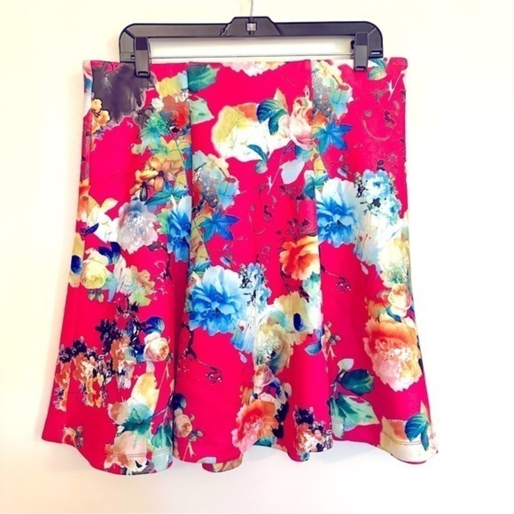 NYCC Pink Floral Flare Stretch Mini Skirt Elastic Waist Size Large